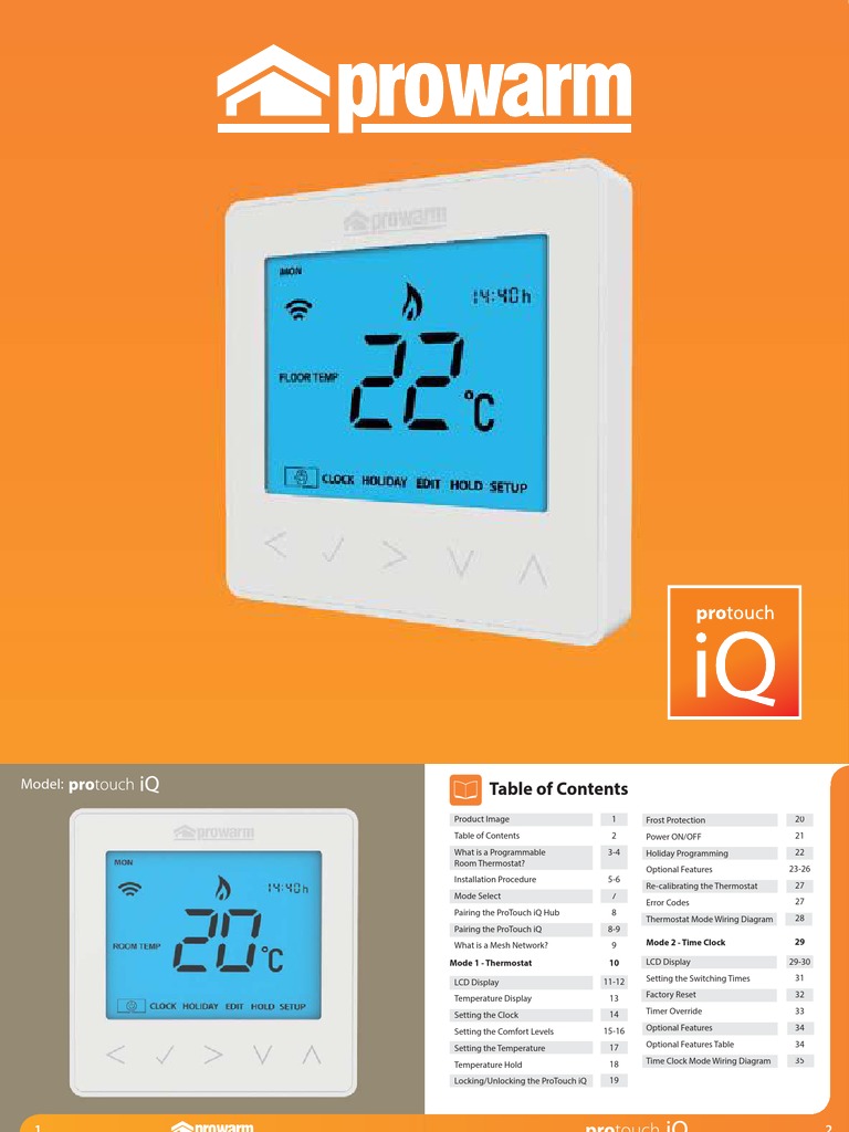 Prowarm Protouch Iq Thermostat User Manual | PDF | Thermostat | Electrical  Engineering