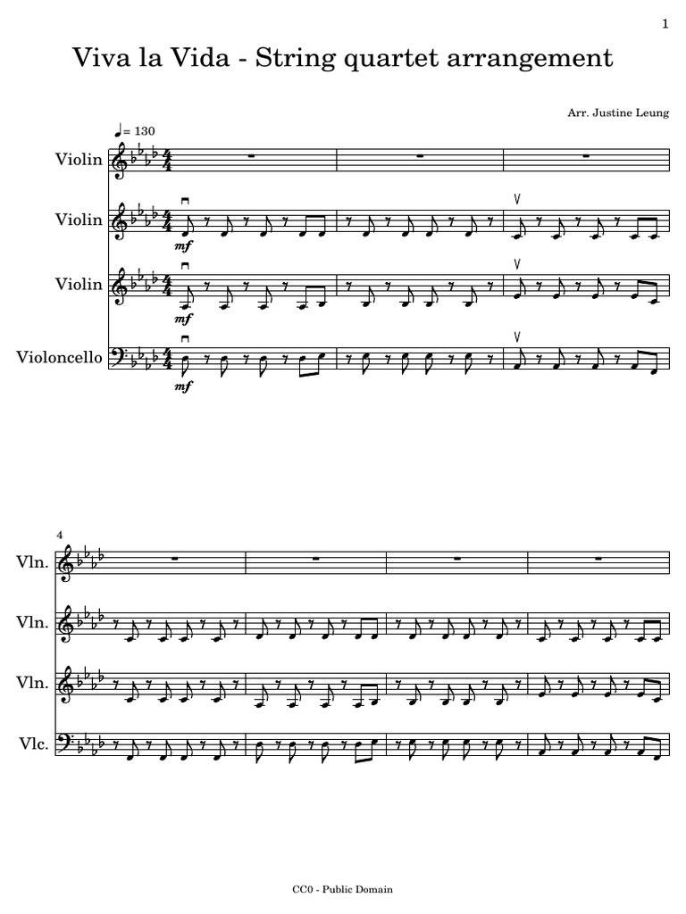 Viva La Vida String Quartet Arrangement PDF