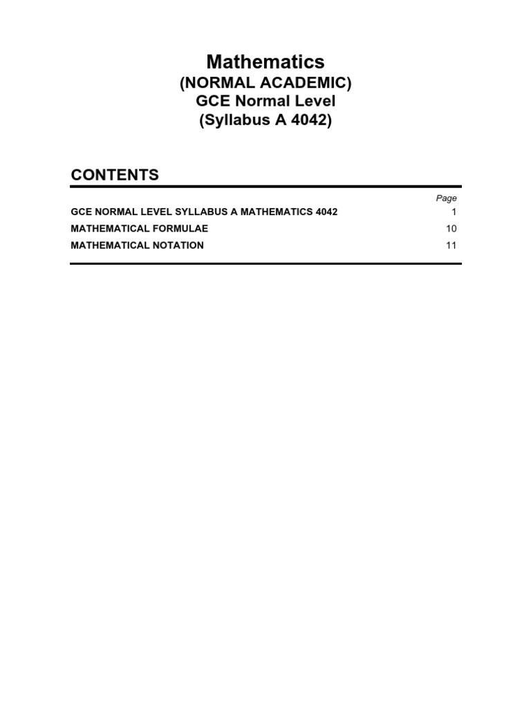 GCE N Level Mathematics Syllabus 4042 | PDF