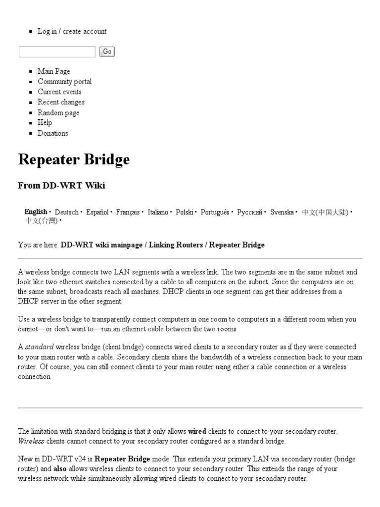 Repeater Bridge DDWRT Wiki PDF Wireless Lan Router