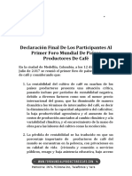 Declaración Final de Los Participantes Al Primer Foro Mundial de Países Productores de Café