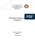 Pertinent Papers For Teacher I: Department of Education