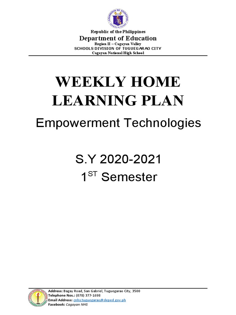 Weekly Home Learning Plan: Empowerment Technologies S.Y 2020-2021 1 ...
