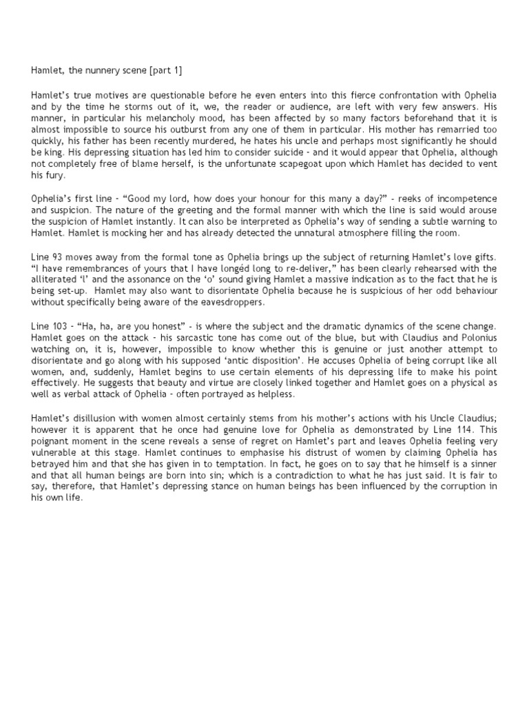 The Nunnery Scene Part 1 PDF Hamlet