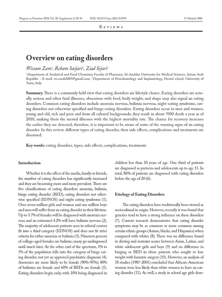 Overview On Eating Disorders PDF | PDF | Eating Disorder | Bulimia Nervosa