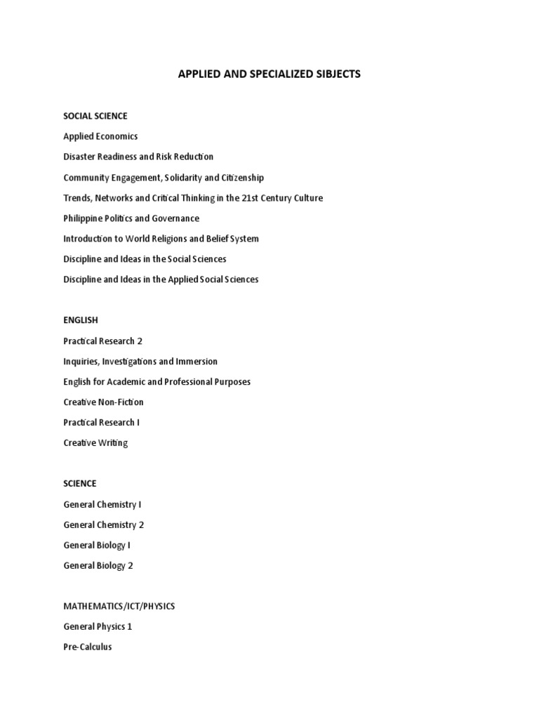 Applied and Specialized Sibjects | PDF