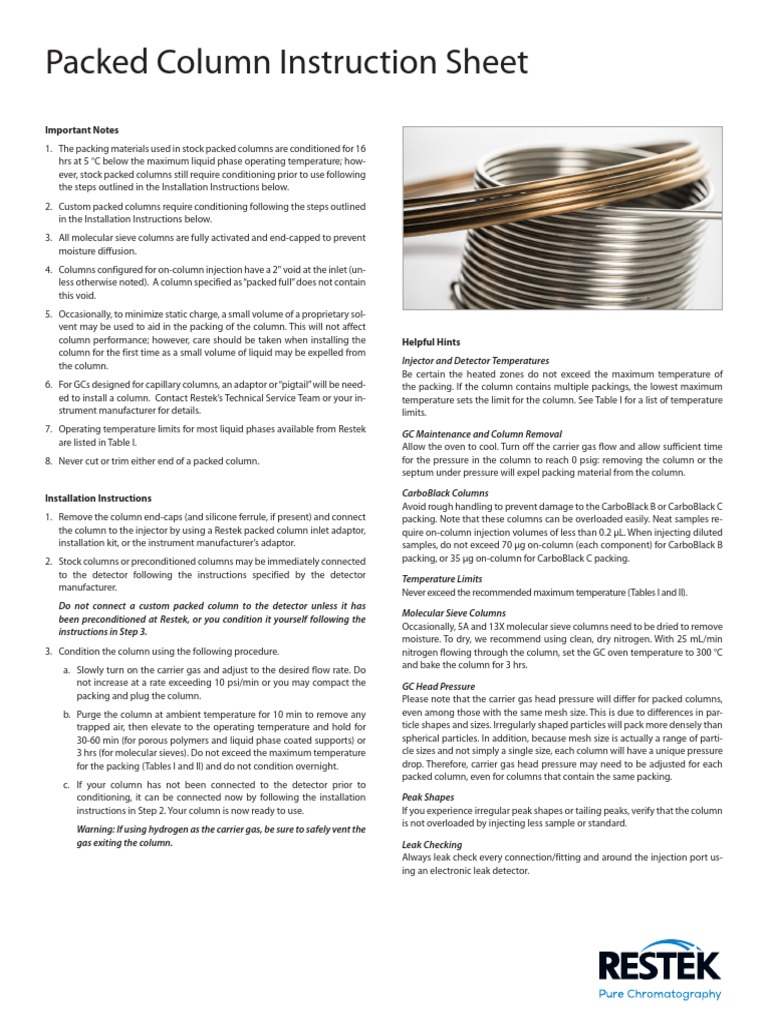 Packed Column Instruction Sheet: Important Notes | PDF | Physical ...