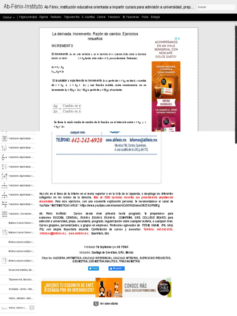 La Derivada. Incremento. Razón de Cambio. Ejercicios Resueltos AbFénixInstituto PDF PDF