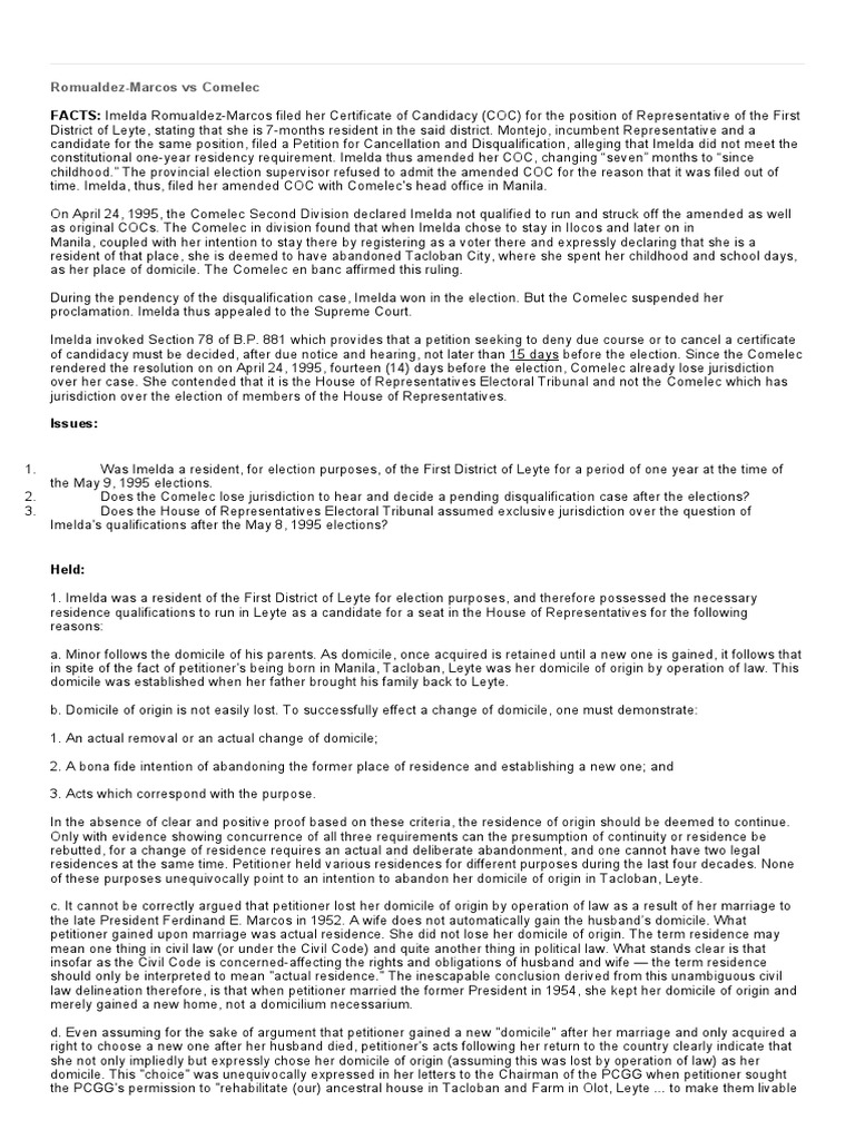 2 imelda marcos vs comelec cd download free pdf domicile law