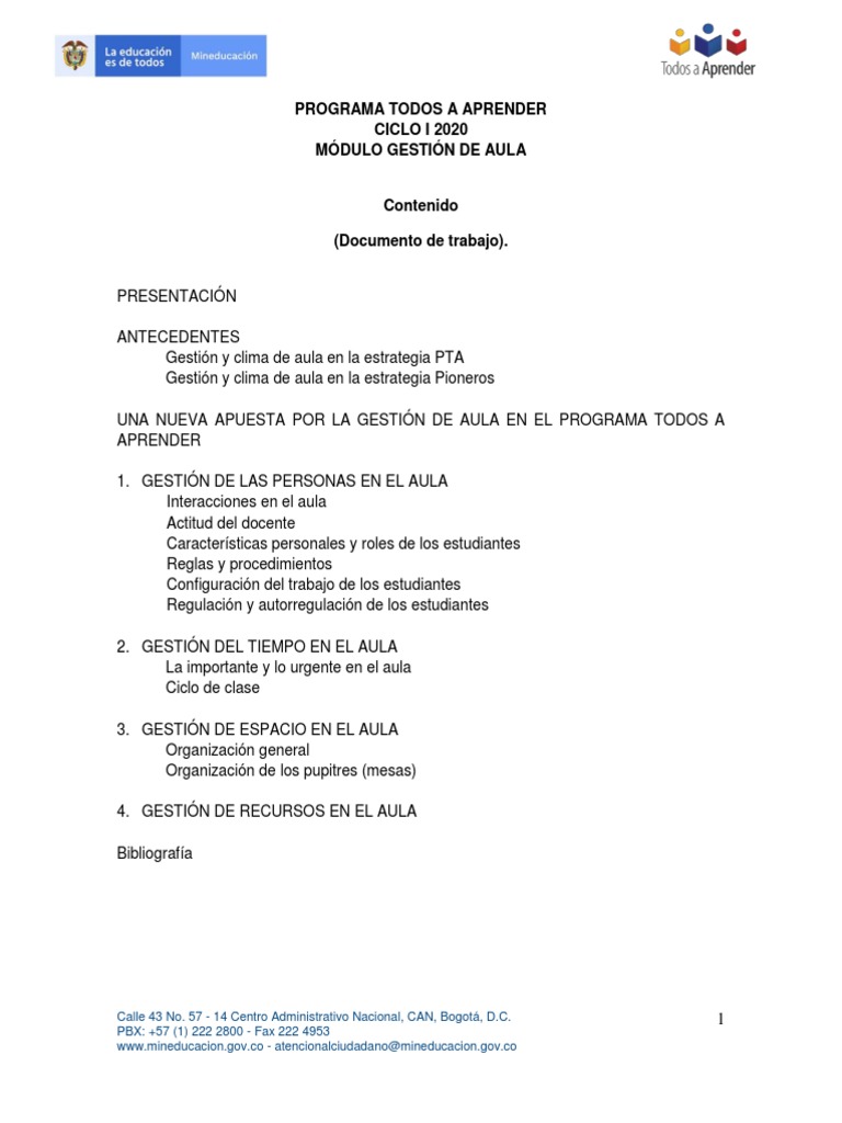 Gestión del Aula en el Programa PTA | PDF | Salón de clases | Maestros