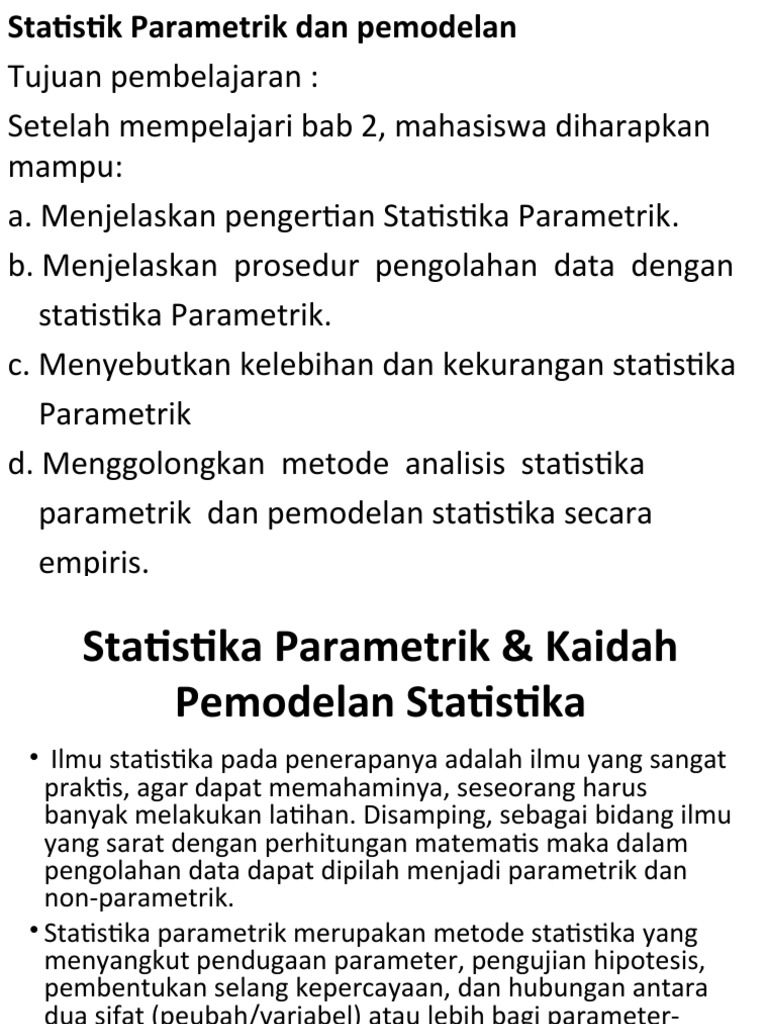 Perkuliahan Ke 2 Statistika Parametrik Kaidah Pemodelan Statistika
