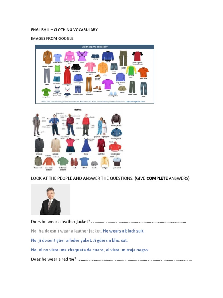 English Ii Clothing Vocabulary Images From Google Look at The People