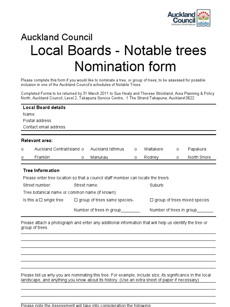 Auckland Notable Trees Nomination Form | PDF | Business