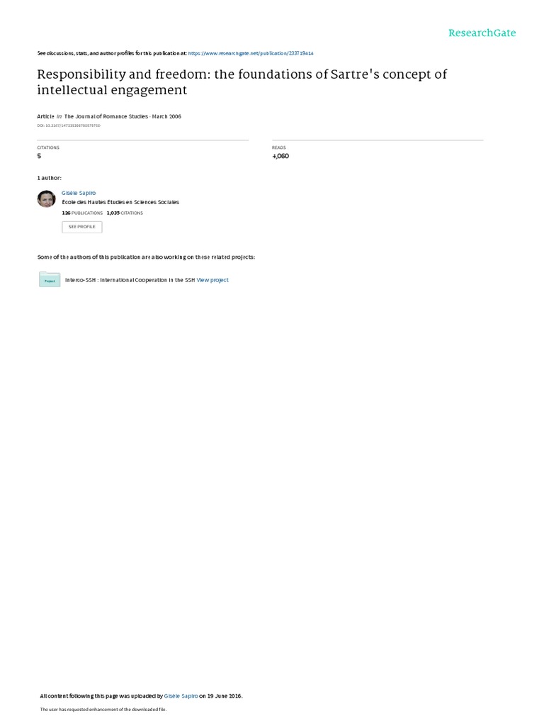 Responsibility And Freedom The Foundations Of Sartre S Concept Of