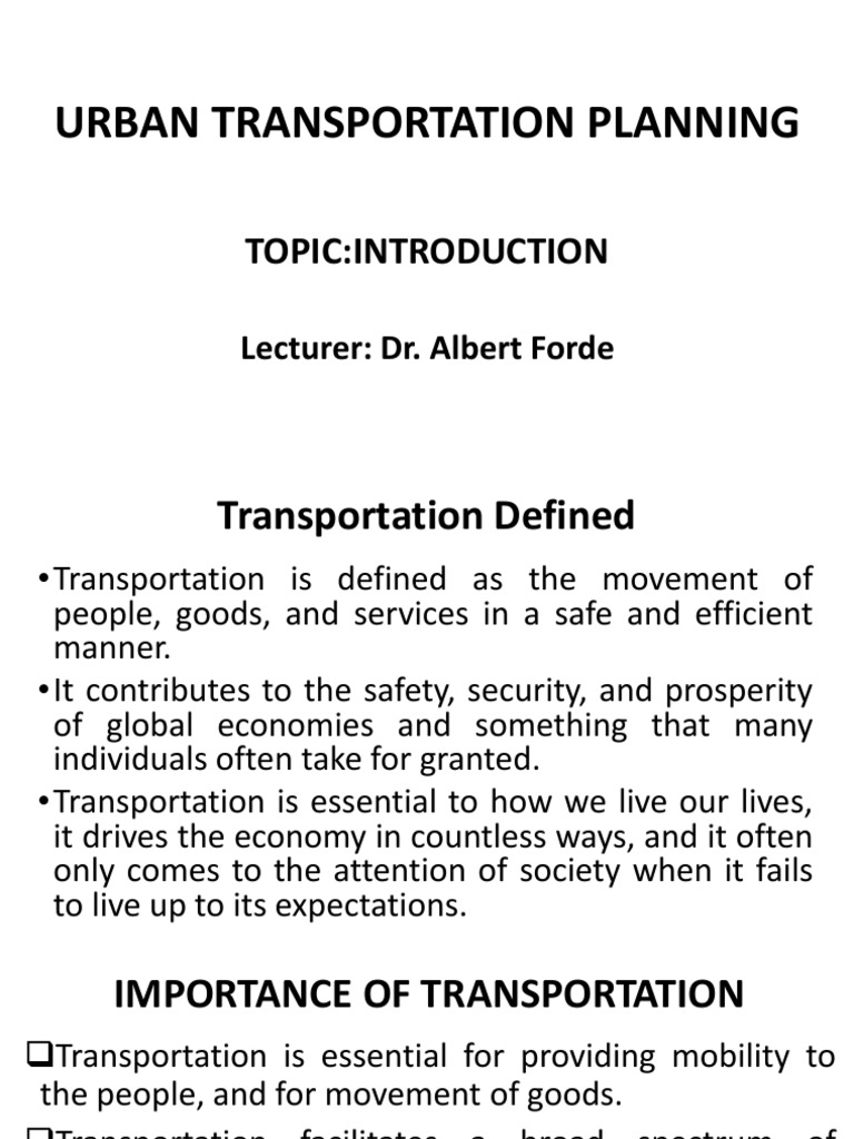 Introduction to Urban Transportation Planning | PDF | Public Transport ...