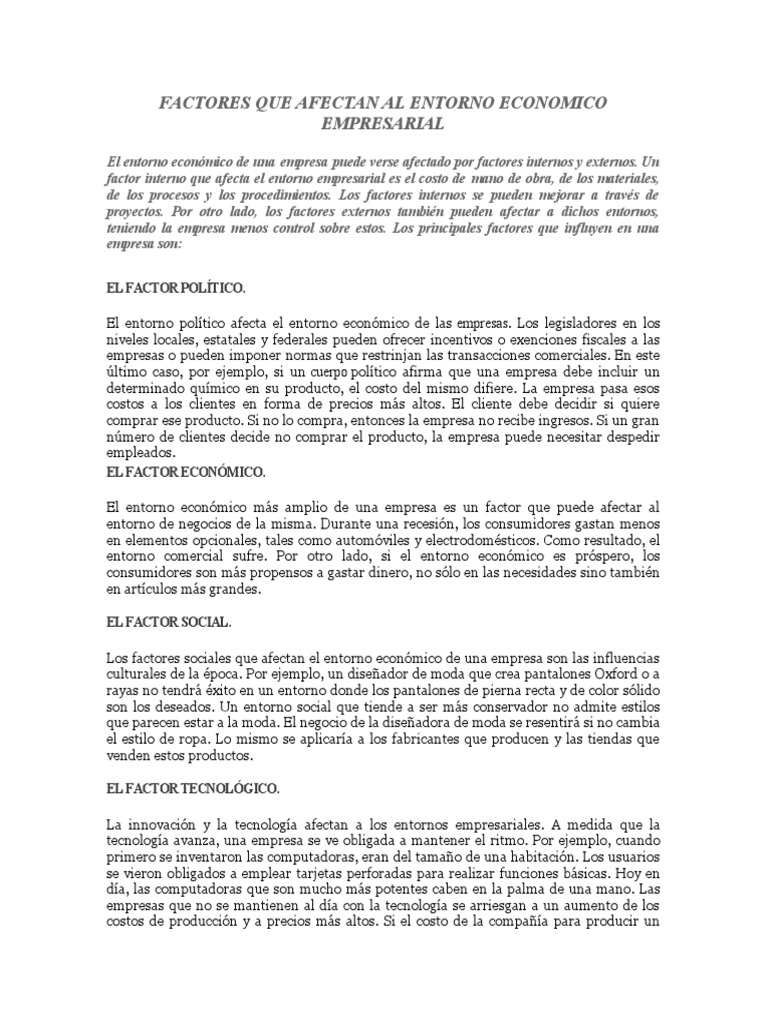 Factores que Impactan el Entorno Económico | PDF | Globalización ...