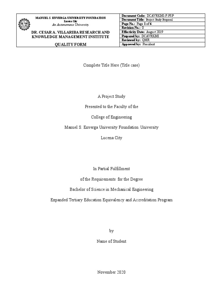 Engineering Project Study Format and Outline ETEEAP - 2020 2021 | PDF ...