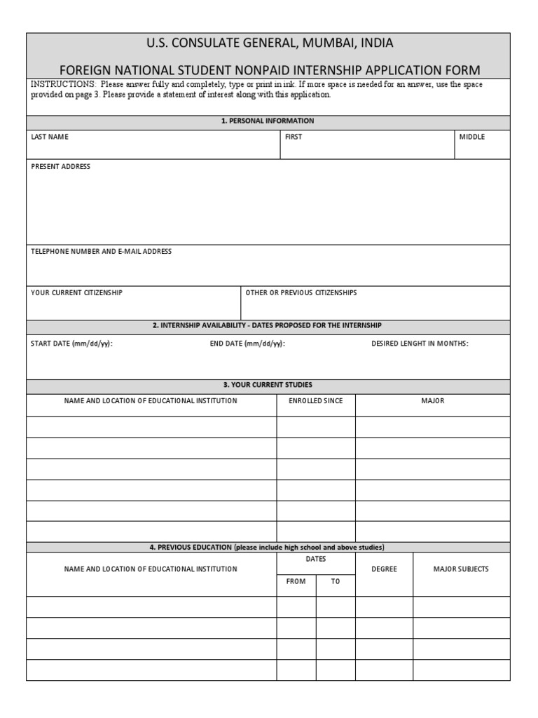 Internship Application Form | PDF | Application Software | Employment