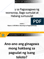 FIL 3. Aralin 6 Patnubay Sa Pagsasagawa NG Workshop, Bago Sumulat at Habang Sumusulat PDF