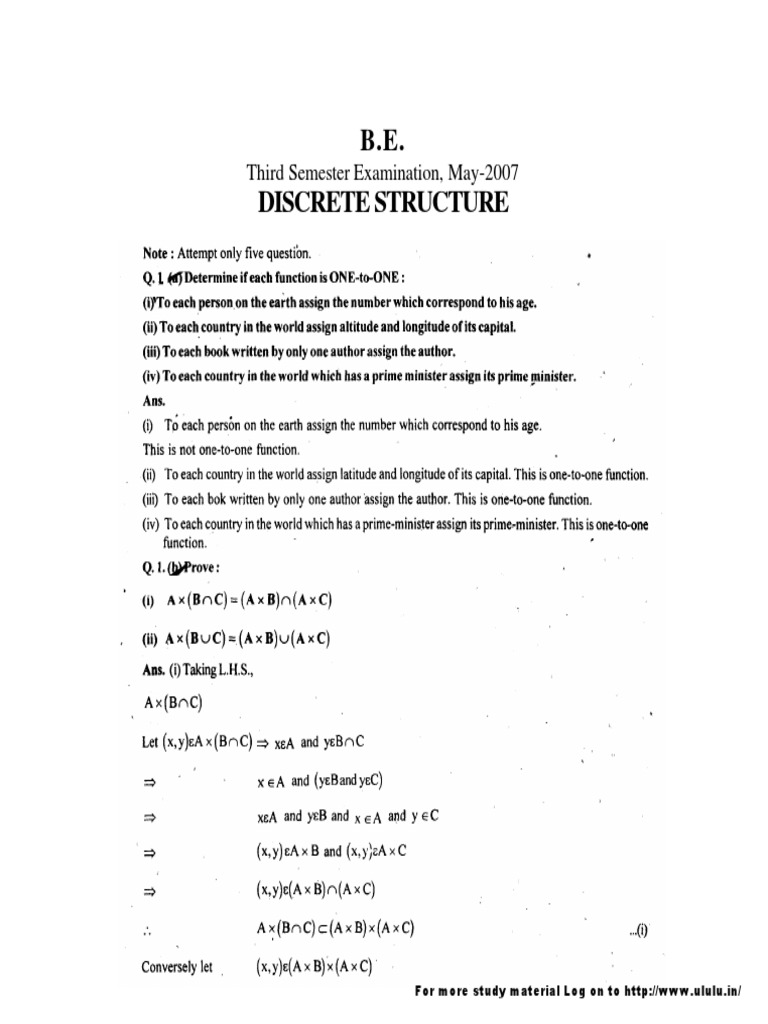 Discrete Structure Exam May 2007 | PDF | Language Arts & Discipline