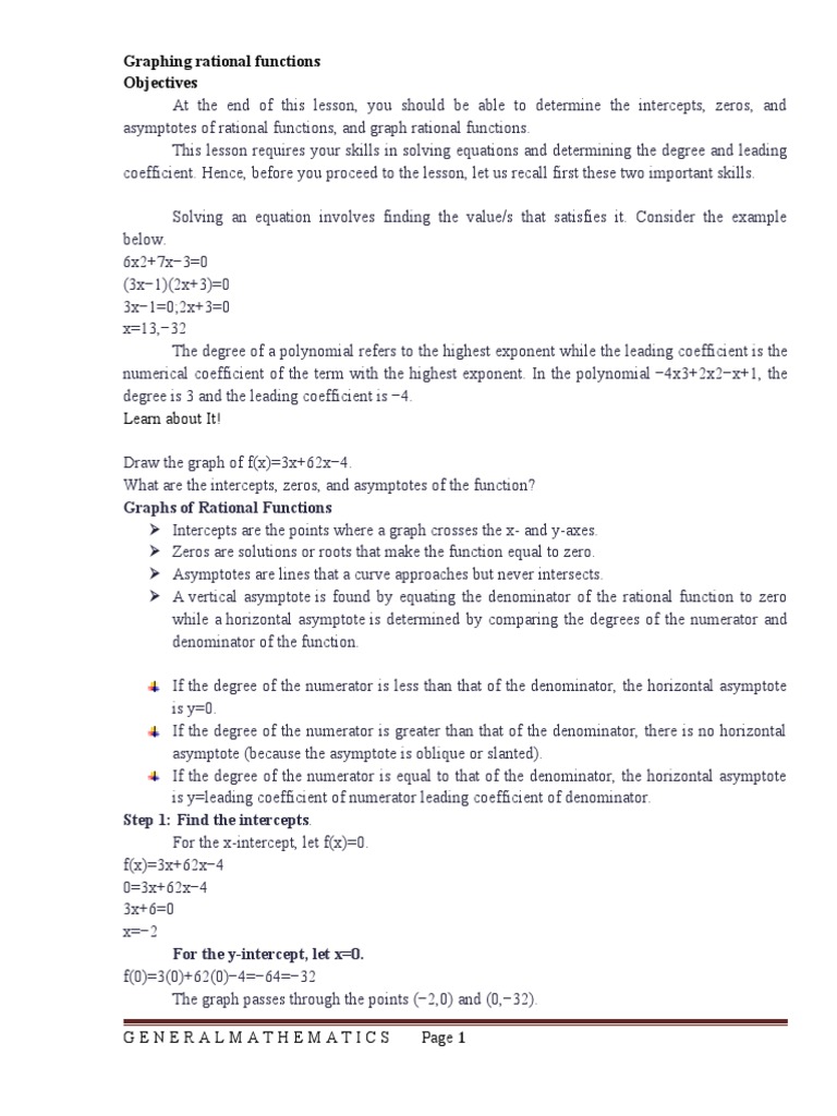 Graphing Rational Functions Objectives: Learn About It! | PDF ...