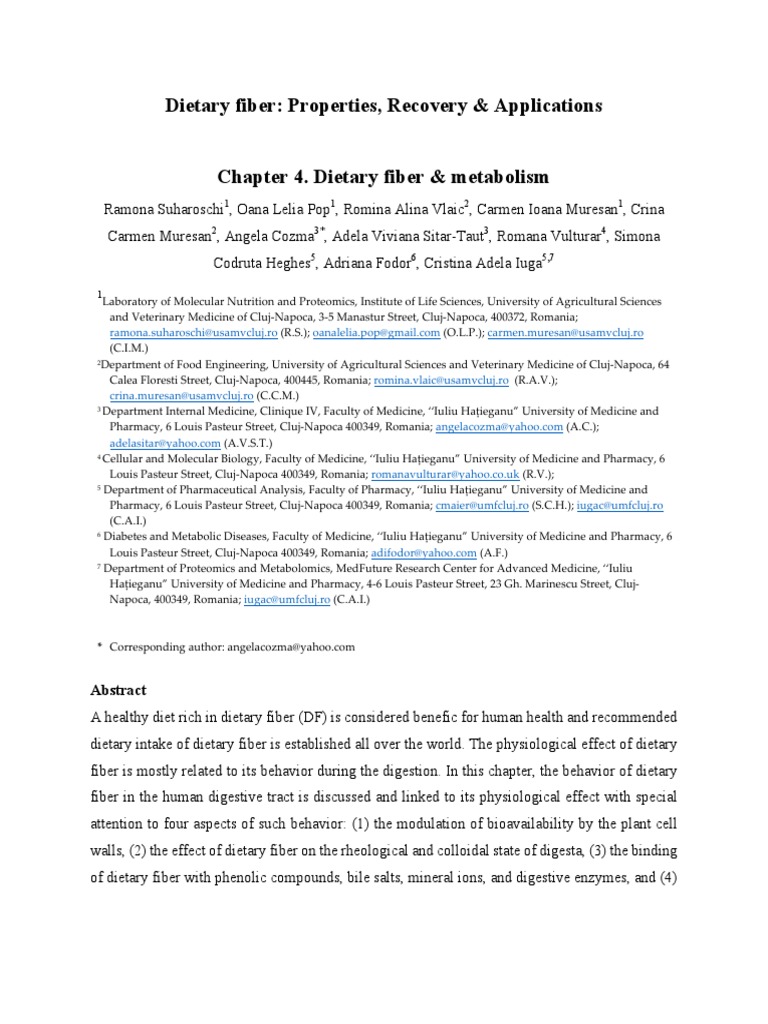 Dietary Fiber: Metabolism & Health Effects | PDF | Dietary Fiber | Diet ...