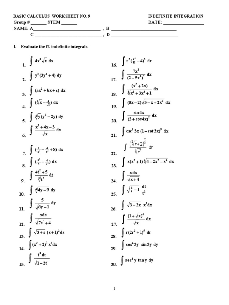 Ws9 Indefinite Integral Mar 18 Pdf Mathematical Concepts Operator Theory