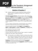 Solutions To The Questions (Assignment Part A - Microeconomics)