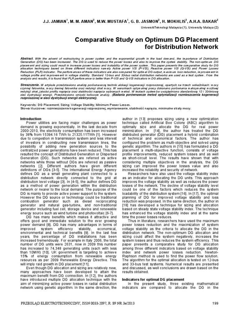 Optimal DG Placement in Power Networks | PDF | Mathematical ...