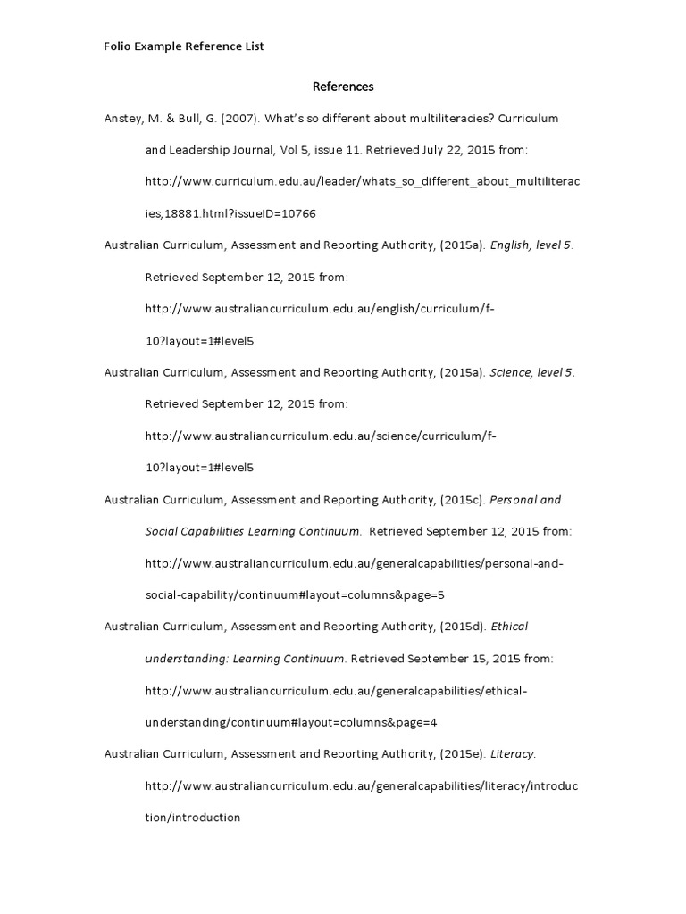 Folio Example Reference List PDF | PDF | Curriculum | Pedagogy