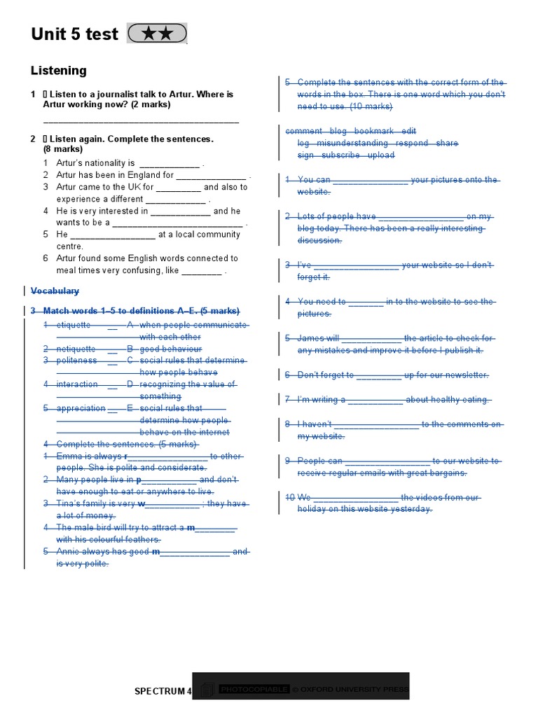 Unit 5 Test: Listening | PDF