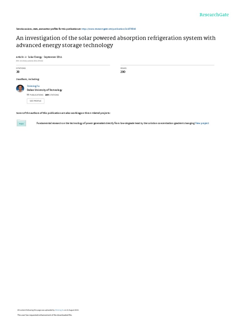 An Investigation of The Solar Powered Absorption Refrigeration System ...