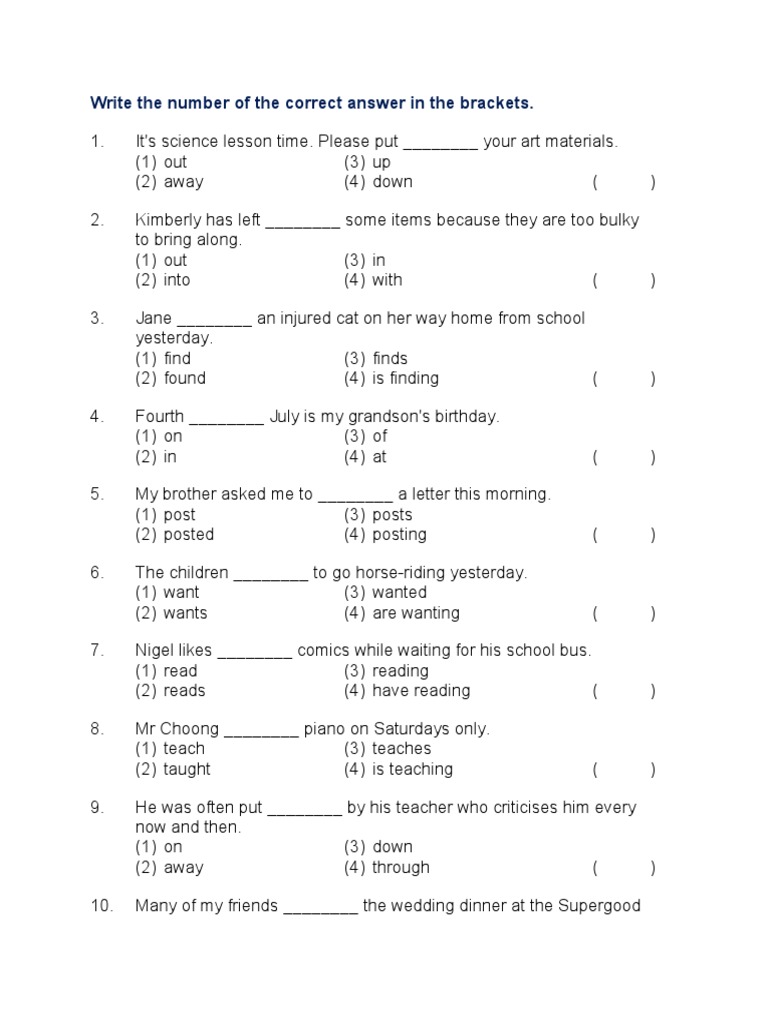 Write The Number of The Correct Answer in The Brackets | PDF