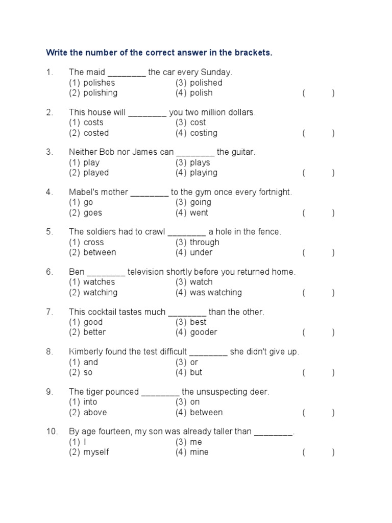 Write The Number of The Correct Answer in The Brackets | PDF