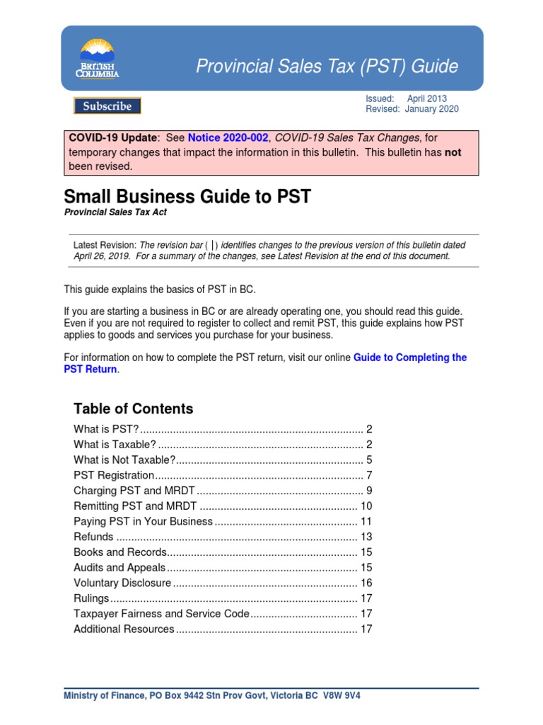 PST Small Business Guide | PDF | Value Added Tax | Tax Refund