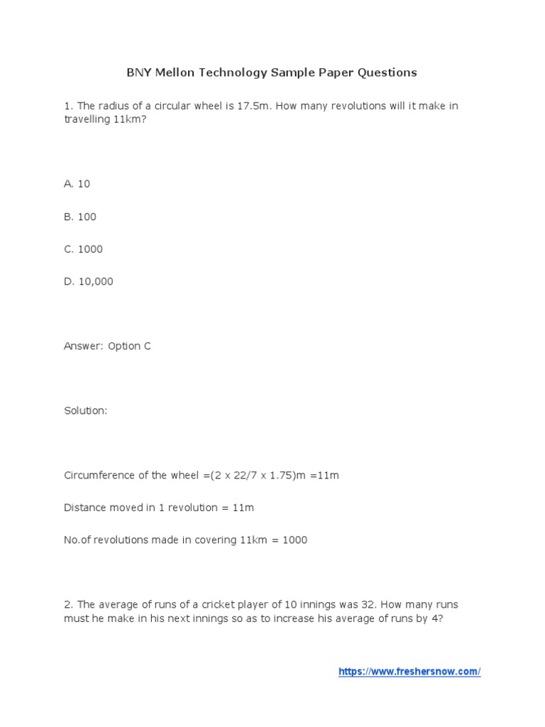 BNY Mellon Sample Paper PDF PDF