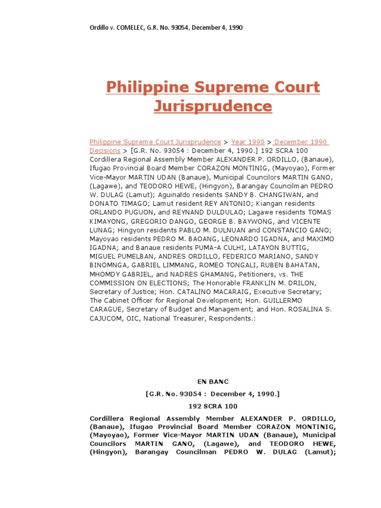 Ordillo v comelec g r no 93054 december 4 1990 pdf