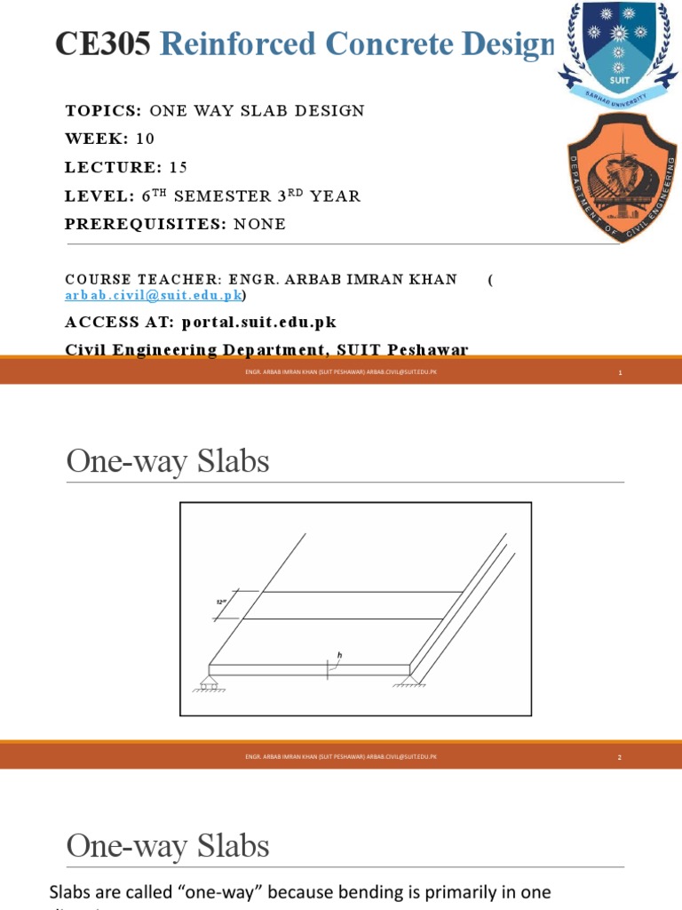 Lecture 15 Week 9 (One Way Slab, Analysis Design) | PDF | Bending ...