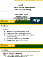 BA 35 Unit I Management Science Technques As Tools For Decision-Making