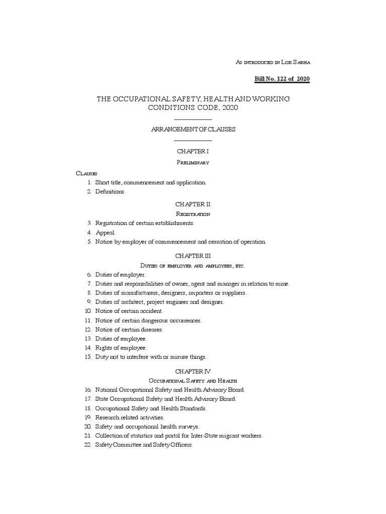 Occupational Safety, Health and Working Conditions Code, 2020 PDF ...
