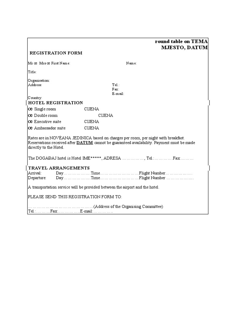 TEMA Round Table Registration Form | PDF