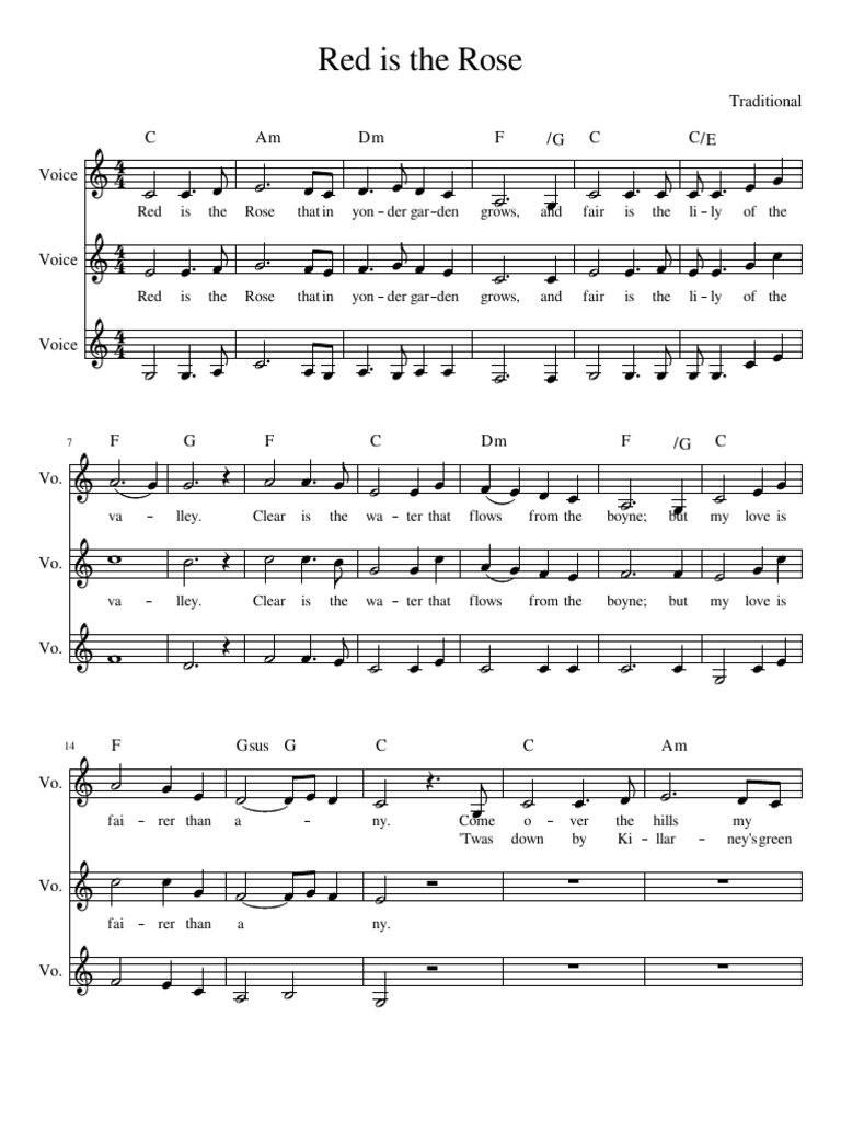 Red Is The Rose: Traditional C Am DM F /G C C/E | PDF
