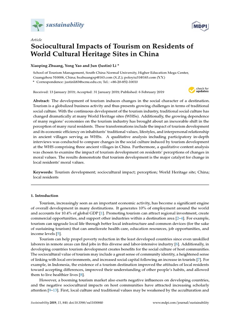 Sociocultural Impacts of Tourism On Residents of World Cultural ...