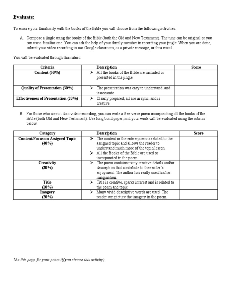 Evaluate Jingle Composition On Books of The Bible or Poem Writing PDF