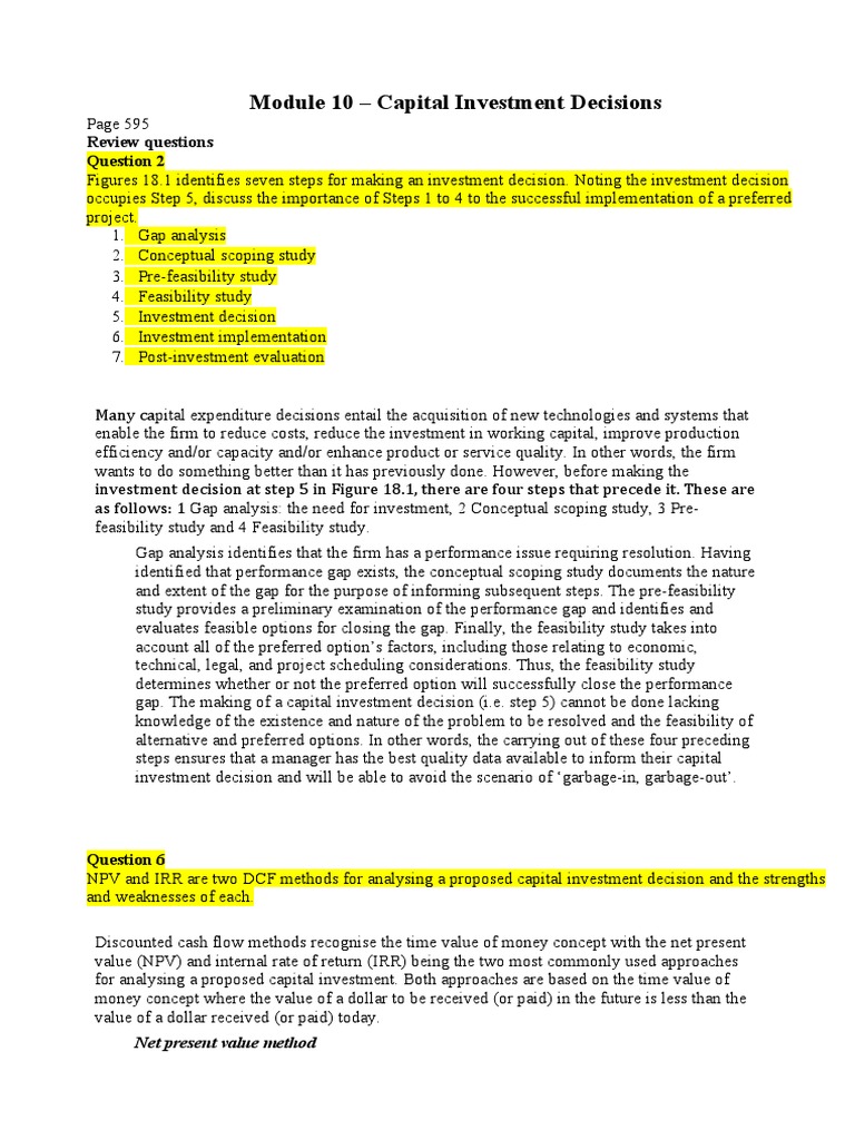 Module 10 Capital Investment Decisions Solution | PDF | Net Present ...