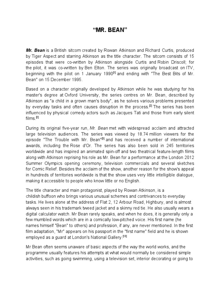 Mr Bean Mr Bean Is A British Sitcom Created By Rowan Atkinson And