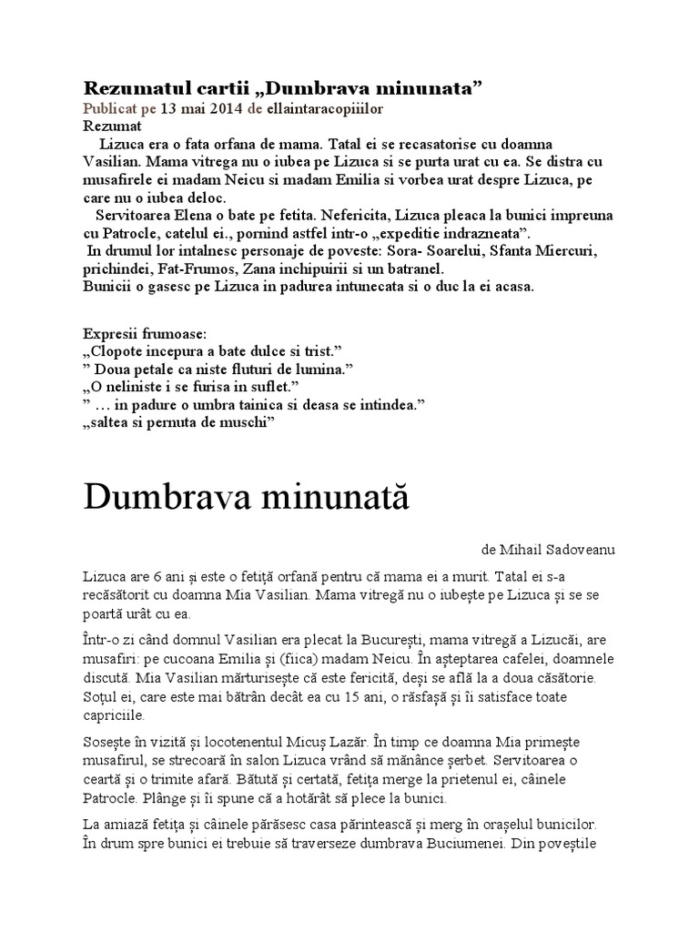 Rezumat Dumbrava Minunata Dumbrava Minunata | PDF
