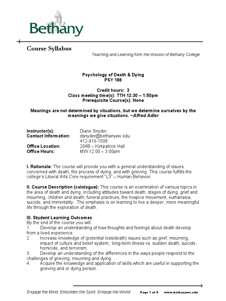 Death Dying Syllabus | PDF | Grief | Lecture
