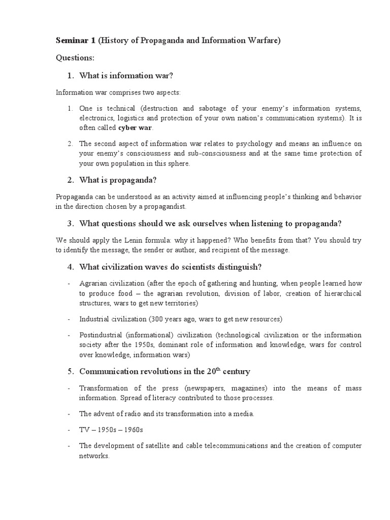 Seminar 1. Propaganda. Questions | PDF | Propaganda | Ancient Rome
