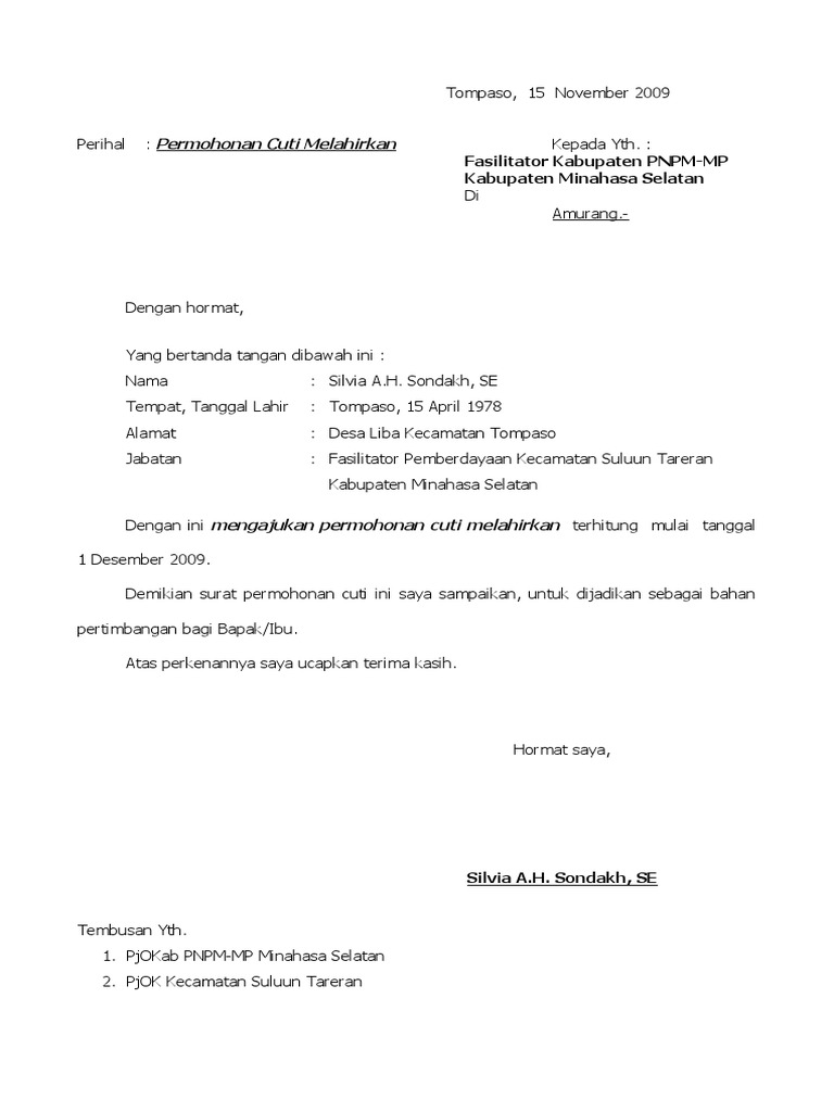 Contoh Surat Cuti Sekolah Pdf